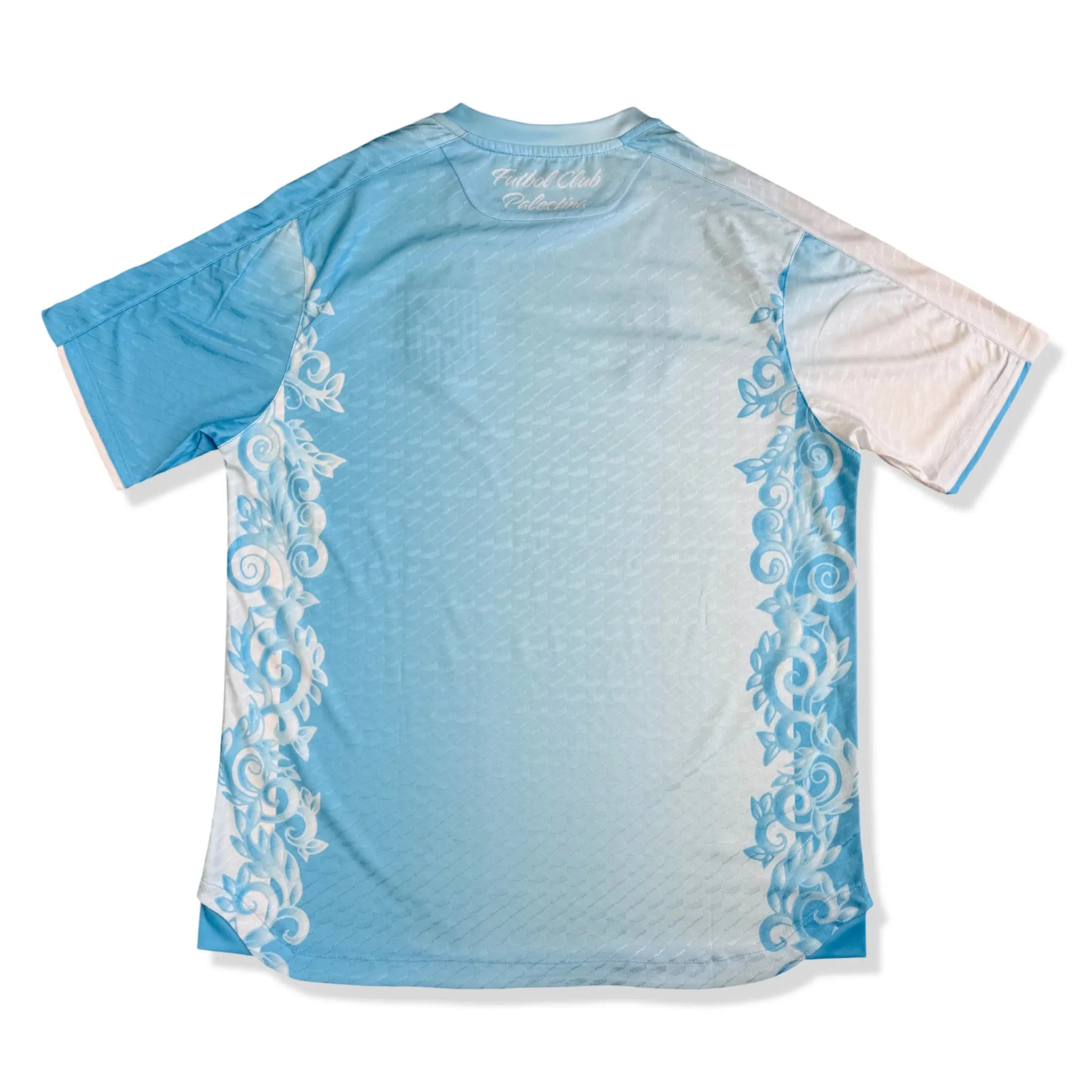 Back View of FC Palestina x Farrah Azam Sky Blue T-Shirt